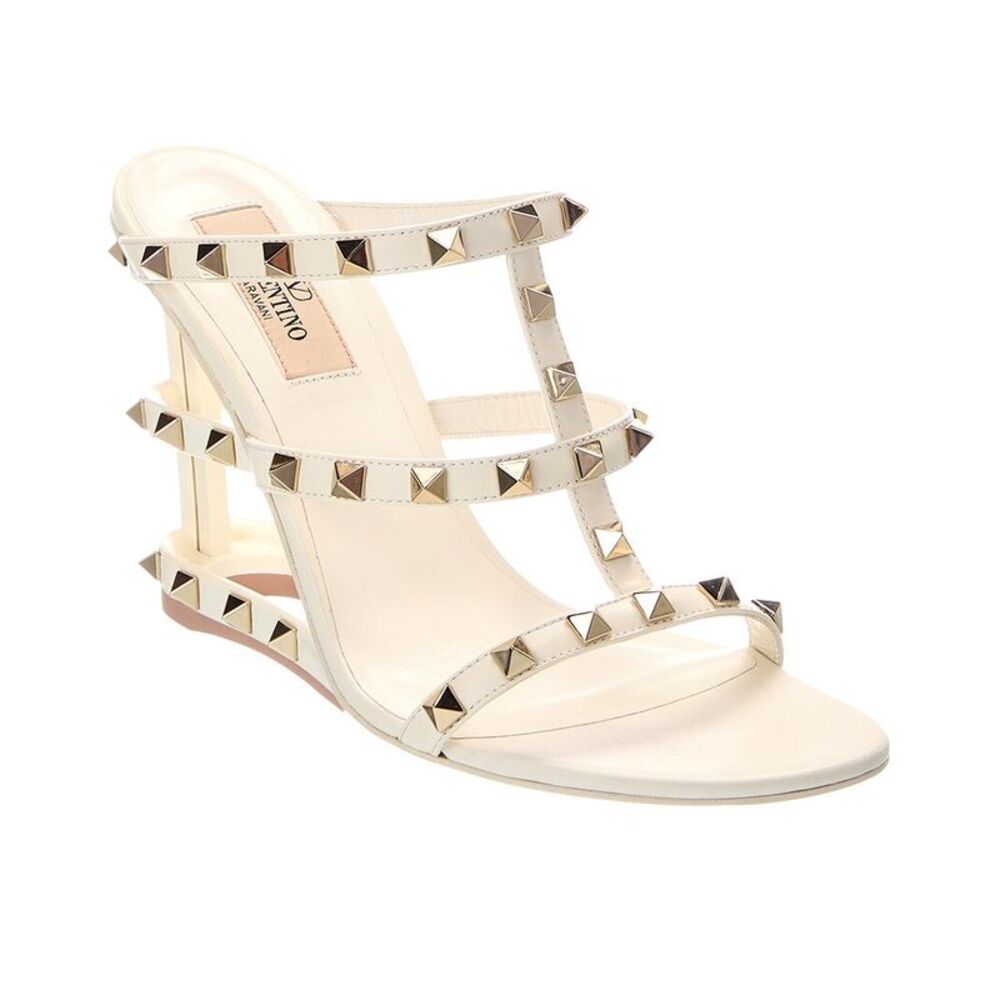 Valentino Rockstud Caged Leather Sandal, White